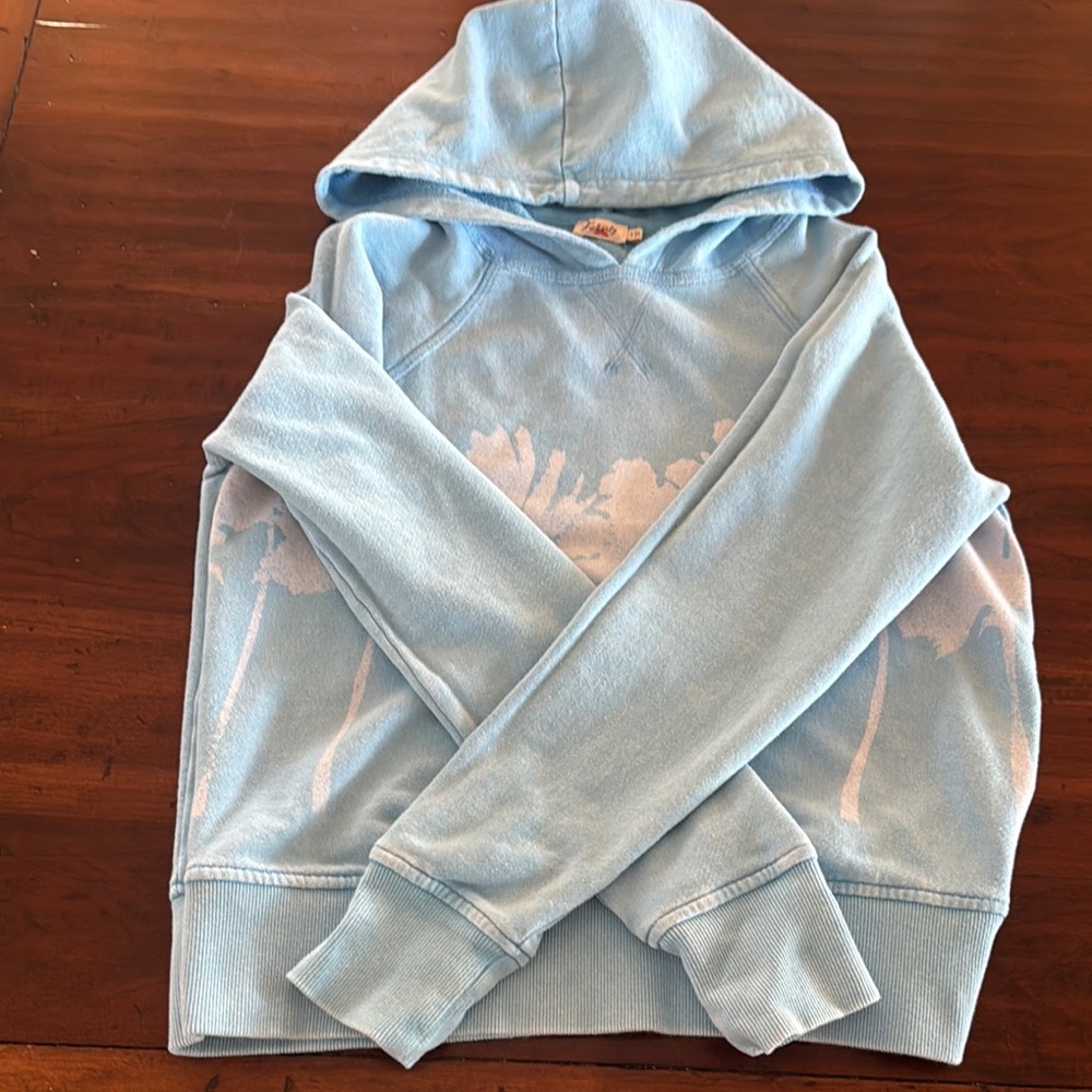 Light Blue Fitted Hoodie with Palm Tree Design